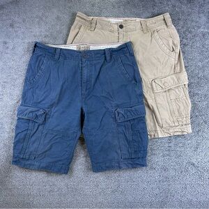 FatFace Cargo Shorts Lot Of 2 Men's 36 Cotton Heavyweight Canvas 12" Blue Khaki